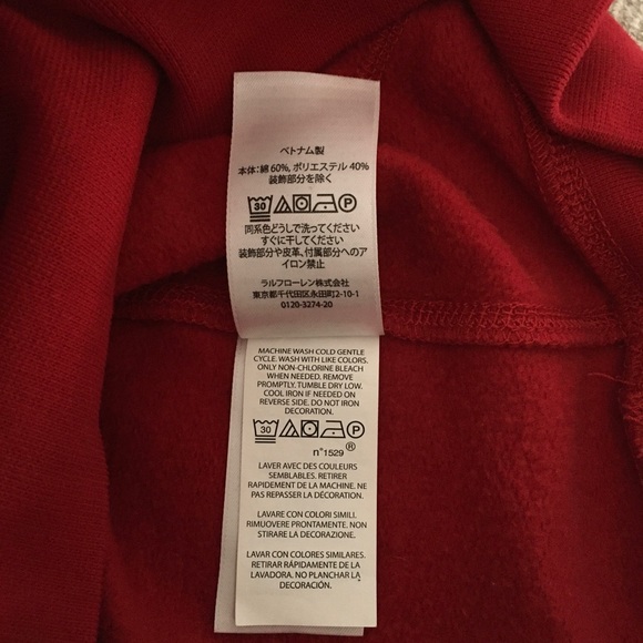 Polo Ralph Lauren Red Varsity Striped Logo Hoodie Sweatshirt Size M - Picture 10 of 11